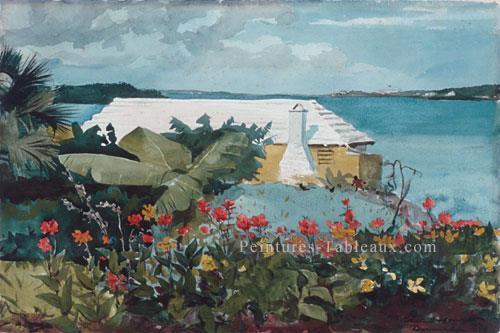 Fleur Jardin et Bungalow réalisme marine peintre Winslow Homer Peintures à l'huile